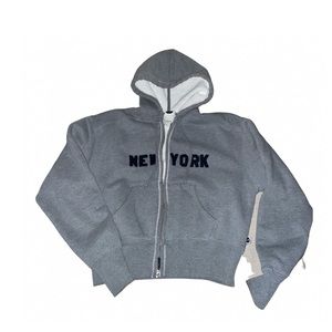 Vintage Blue Marlin Y2K cropped Gray Hoodie